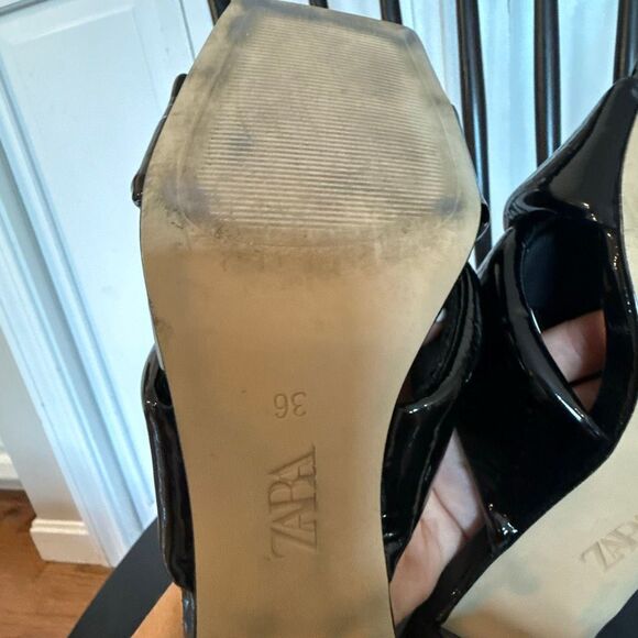 Zara black patent block heel sandals size 6 - Picture 8 of 12